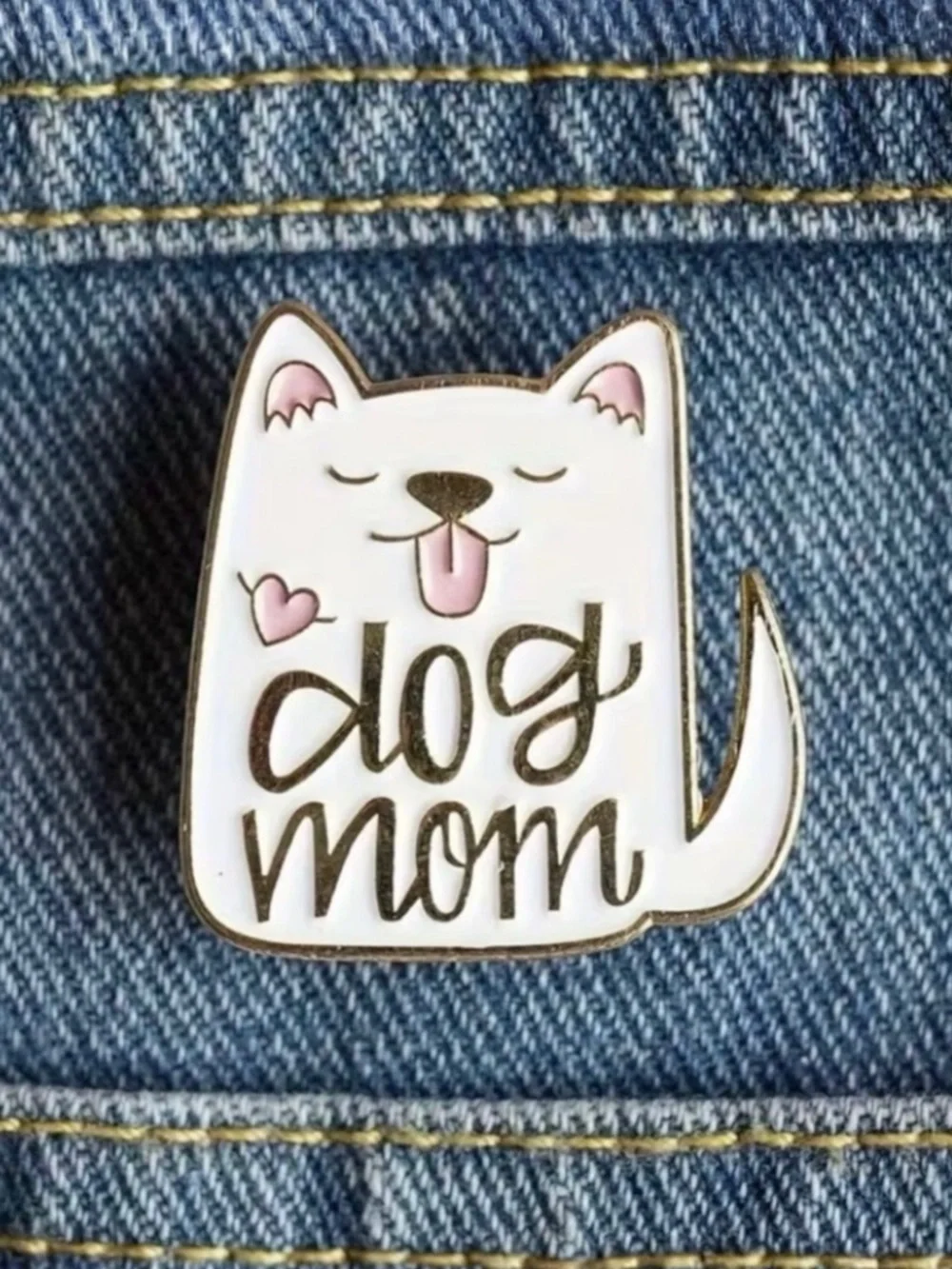Dog Mom Enamel Pin White Gold Cute Puppy Pet Lover Gift NWT